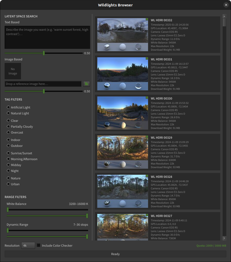 Wildlights HDRI Browser for Houdini — AI-powered HDRI search